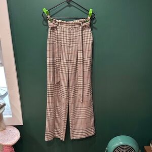 Forever 21 Plaid High-Waist Wide Leg Pants - Cream & Brown